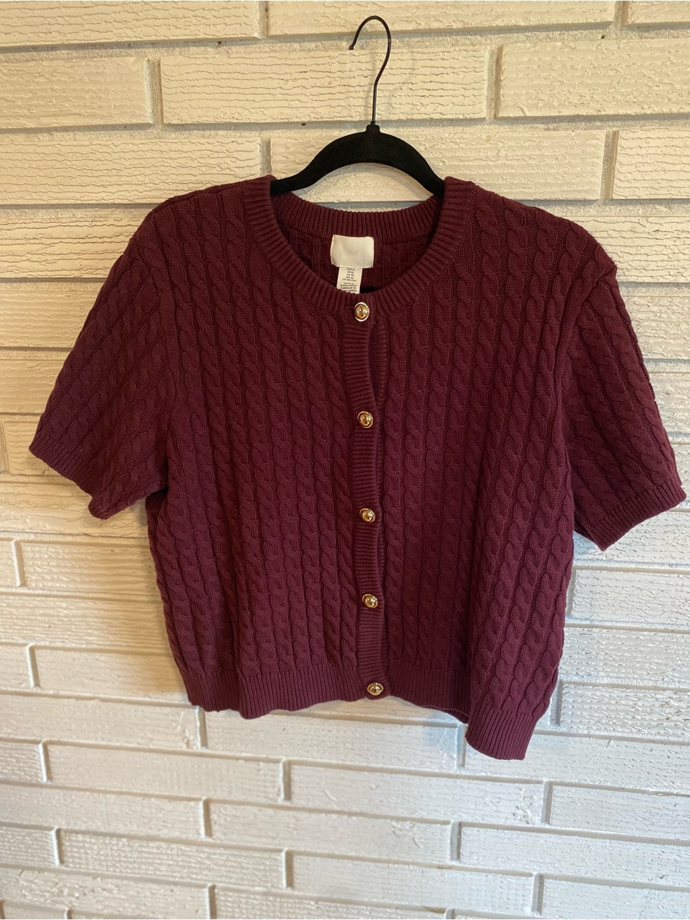 H&M Burgundy Cable Knit Cardigan with Gold Buttons